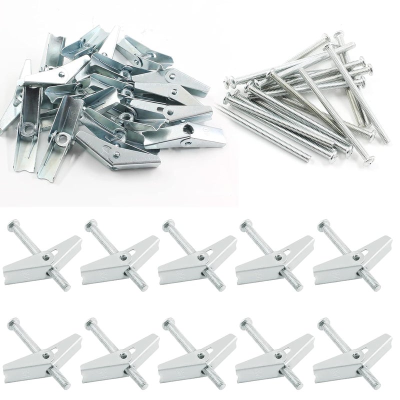 Uenhoy 20 Pcs M6 Toggle Bolts and Wing Nuts Kit, Heavy Duty Wall Anchors and Screw Bolts for Hanging Items on Drywall - 1/4" x 2 3/8", Phillips Head - Image 1